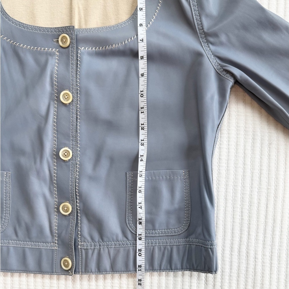Elie Tahari Blue Grey Leather Blazer Jacket Top - Picture 6 of 7